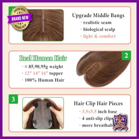 16 Inch Real Human Hair Topper for Thinning Hair, 360° 3D Upgrade main image 6